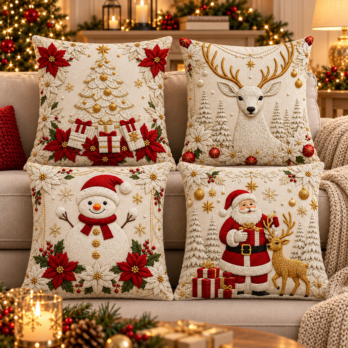 Kit Capas de Almofada de Natal Papai Noel 45×45cm – 4 ou 6 Unidades