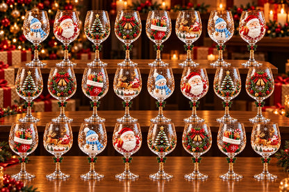 Conjunto 6 Taças de Vinho de Natal 3D em Cristal – 450ml com Caixa Presenteável