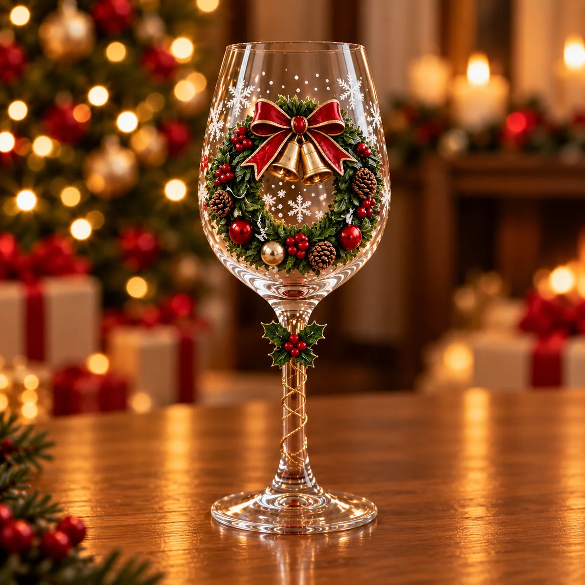 Conjunto 6 Taças de Vinho de Natal 3D em Cristal – 450ml com Caixa Presenteável