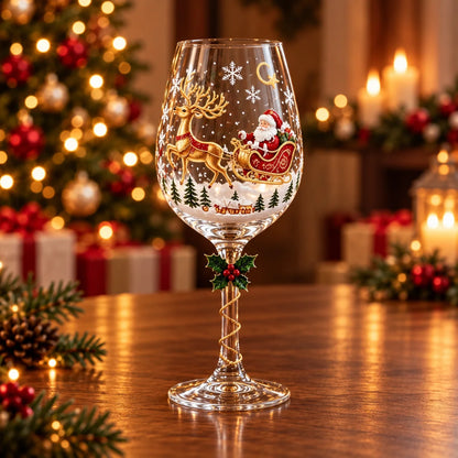 Conjunto 6 Taças de Vinho de Natal 3D em Cristal – 450ml com Caixa Presenteável