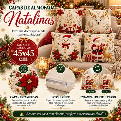 Kit Capas de Almofada de Natal Papai Noel 45×45cm – 4 ou 6 Unidades