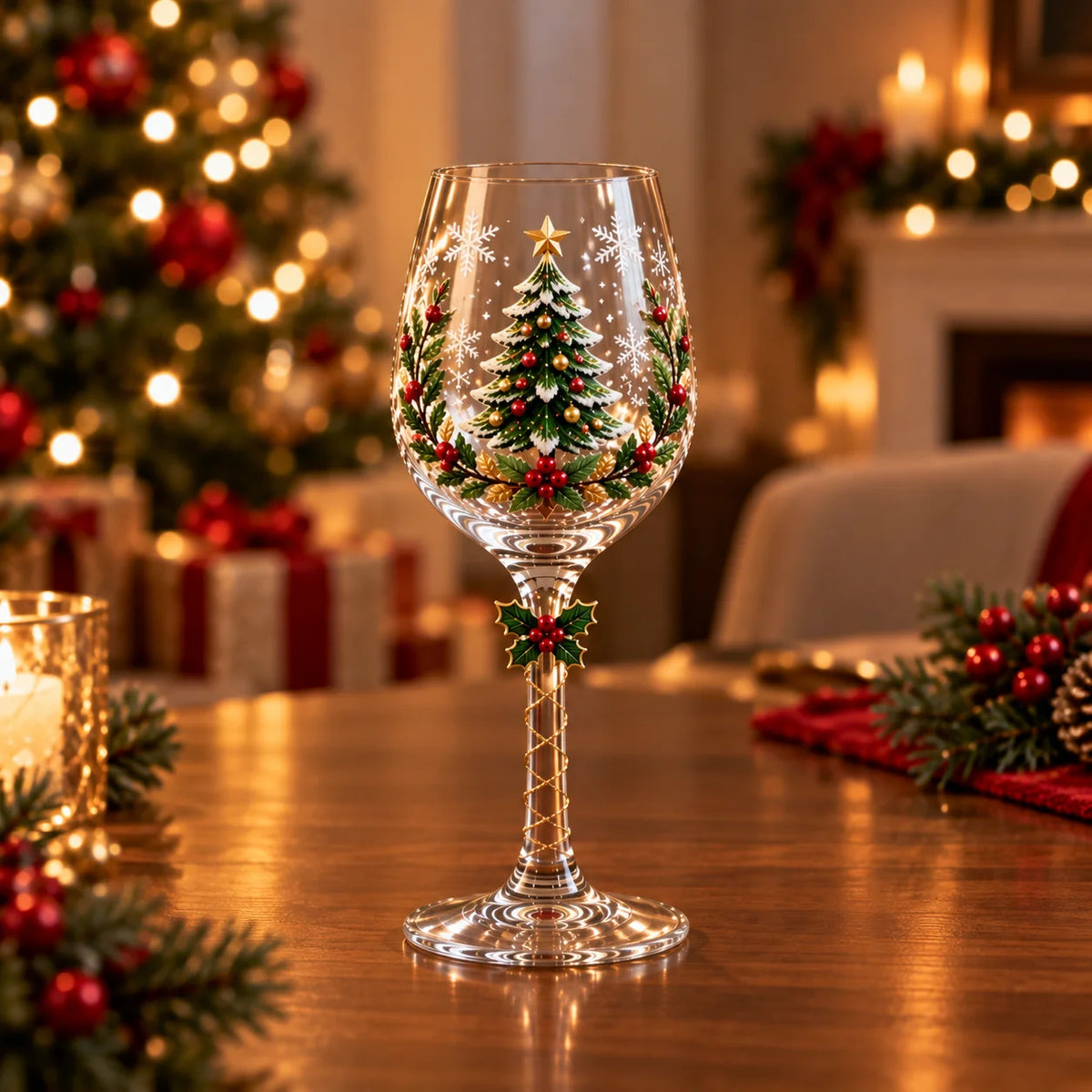 Conjunto 6 Taças de Vinho de Natal 3D em Cristal – 450ml com Caixa Presenteável