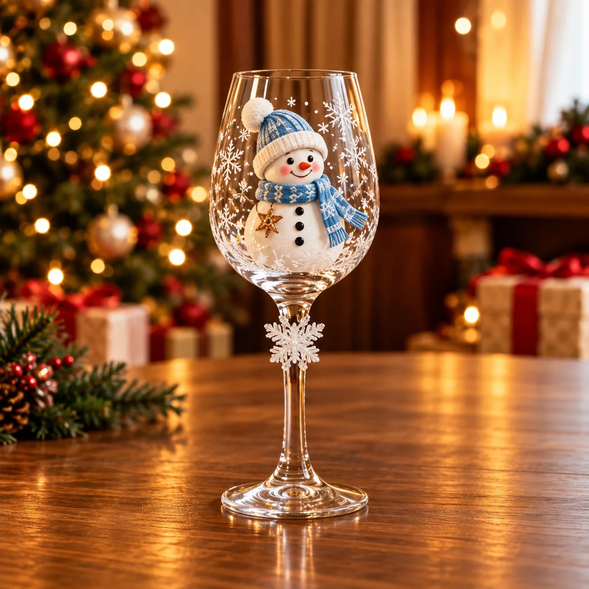 Conjunto 6 Taças de Vinho de Natal 3D em Cristal – 450ml com Caixa Presenteável