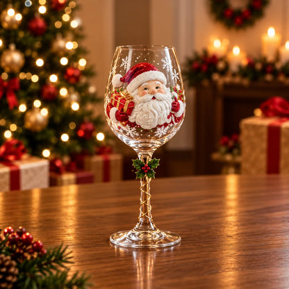 Conjunto 6 Taças de Vinho de Natal 3D em Cristal – 450ml com Caixa Presenteável
